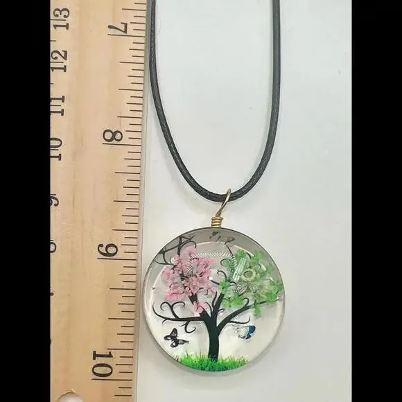 Beautiful Botanical Tree and Butterflies Pendant Necklace - Picture 11 of 11